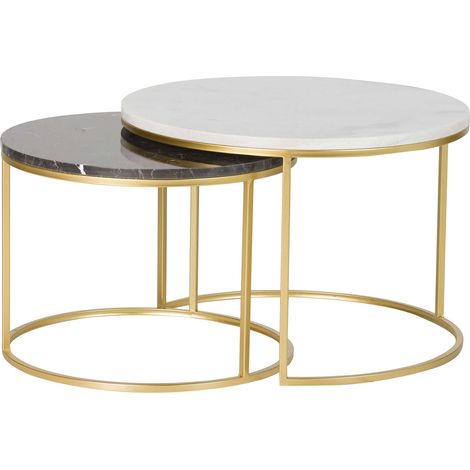 Lot de 2 tables gigognes blanches et noires 60x60x41 50x50x38cm (1/2)