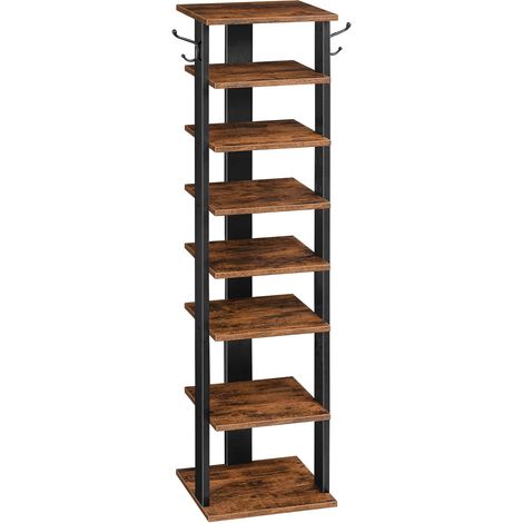Étagère à Chaussures à 8 Niveaux, Meuble à Chaussures, Rangement des Chaussures, Gain de Place, Stable, pour Entrée, Salon, Chambre, Marron Rustique et Noir (1/5)