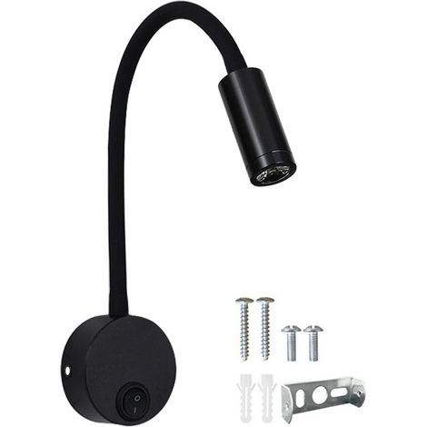 Lámpara de pared LED de cuello de cisne de 3 W, cálida 3000 K, con cable, foco giratorio, lámpara de noche, luz de lectura de pared