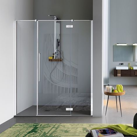 Samo - Paroi douche 3 panneaux centrale pivotante 116-120 cm profilés chromé brillant verre transparent Droite - ZENITH
