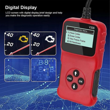 OBDII V309 Kfz-Scanner: Diagnosegerät, Fehlercode-Löschung/Zurücksetzung, kompatibel mit den meisten Fahrzeugen von 1996 bis 1997.