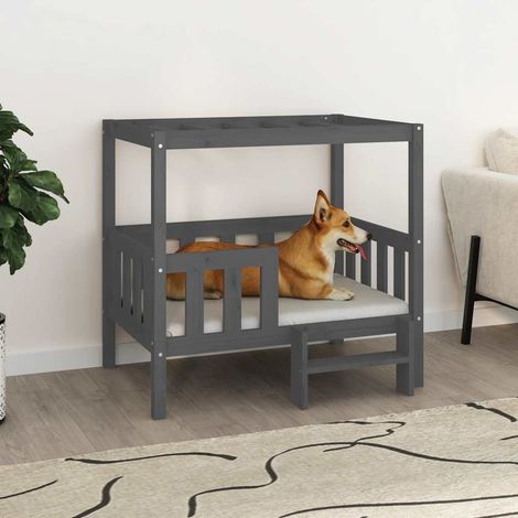 Lit pour chien en bois de pin massif gris 95,5 x 73,5 x 90 cm - PANGIVO (1/5)