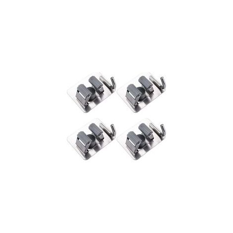 Verstellbarer Besenhalter, grau, 4-teilig, Wandmontage, bohrfreie Wandmontage, multifunktionaler Halter für Küche, Garten, Garage, Bad, Büro - Crezuo