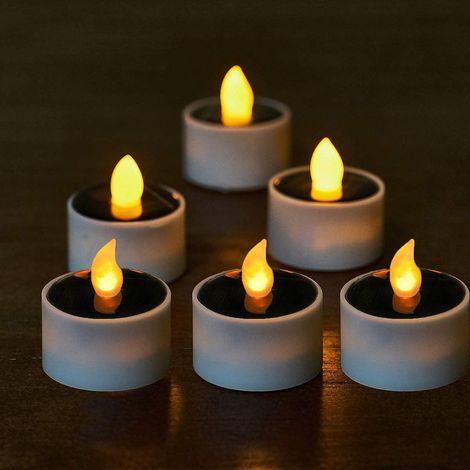 Moule à Bougie Solaire - Lumière LED Chaude Clignotante - Étanche IP44 - Pour Jardin Fête Mariage Décoration Extérieure - Lot de 6 (1/5)
