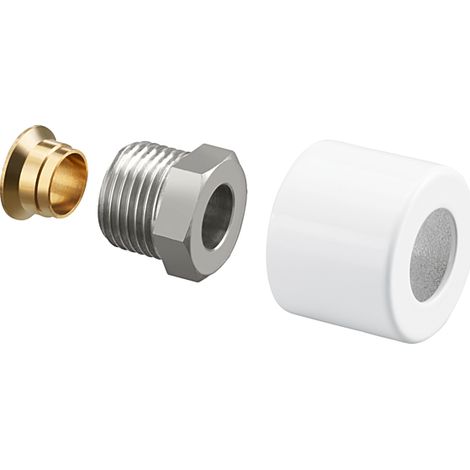 OVENTROP Set de raccords à compression (1 voie) pour robinets thermostatiques E, G 1/2 AG x 15 mm, revêtement en poudre blanc, 1169193 (1/2)
