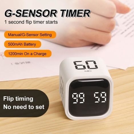 (Weiß) Küchentimer – QINGQUE – Digitaler LED-Timer – Weiß – G-Sensor – 500 mAh (1/4)