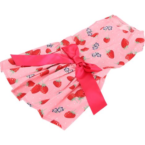 Robe d'été mignonne pour chienne, jupe sans manches en polyester avec nœud papillon, motif fraise rose, taille M, idéale pour les fêtes (XZD231). (1/5)