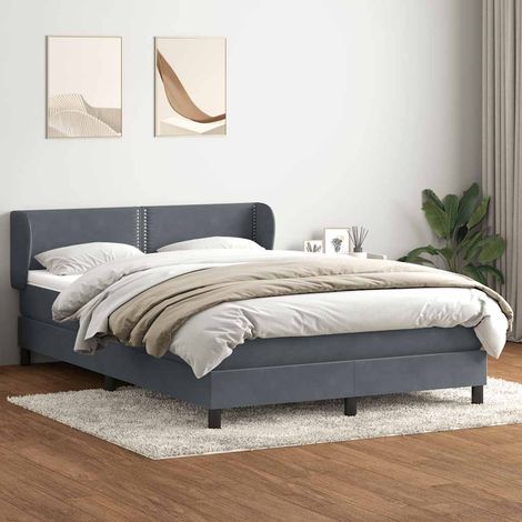 Cama box spring con colchón terciopelo gris oscuro 160x210 cm (1/5)
