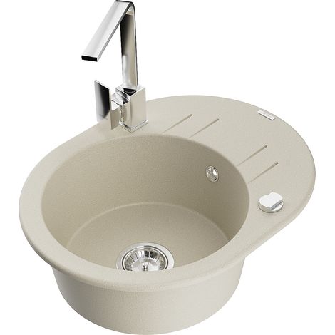 Mexen Kevin Granitspülbecken 1-bowl mit Abtropffläche und Küchenarmatur Rita, beige - 6517-69-670300-00 (1/5)