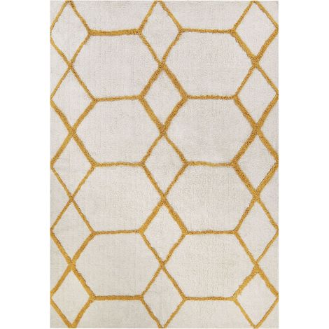 Tappeto in cotone bianco e giallo motivo a geometrico 160 x 230 cm Beyler