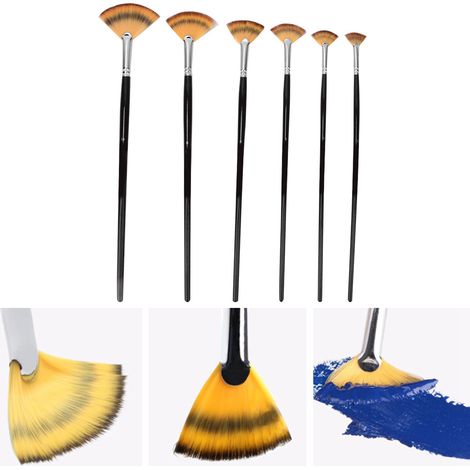 Pinceau à peinture en nylon, manche en bouleau, forme éventail, pour gouache et aquarelle (6 pièces) (1/5)