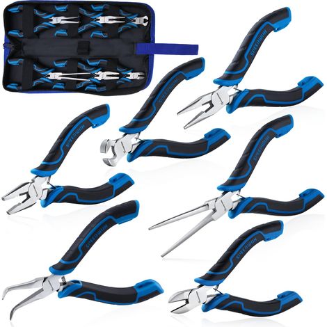 Lot de 6 mini pinces – Pince à bec pointu, pince coupe-fil, pince coupante de côté, pince à long bec et pince universelle pour la fabrication de bijoux, enfilage de perles (1/5)