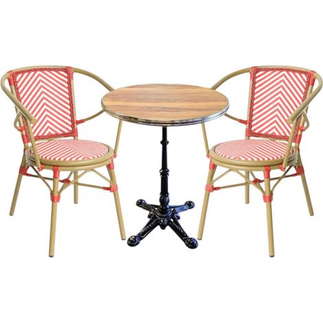Pack ALIZÉE Rouge - 2 Fauteuils extérieur avec table diamètre 60