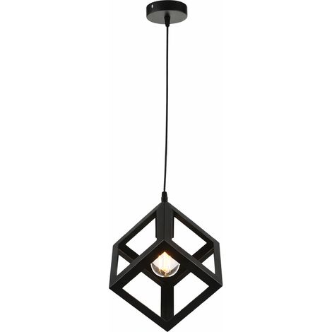 Lampadario Cubo Geometrico a Sospensione Nero Attacco E27 Lampada Industrial Moderna Metallo per Cucina Tavolo Soggiorno Ristorante
