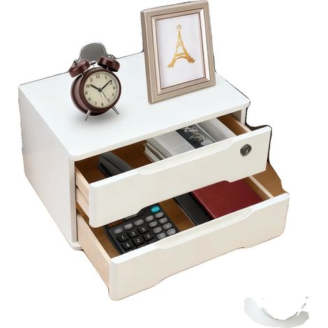 Organizador de escritorio, material de madera de tung, 2 niveles, carga máxima 30 kg, dimensiones 45 cm x 33 cm x 27 cm, diseño con cerradura. (1/5)