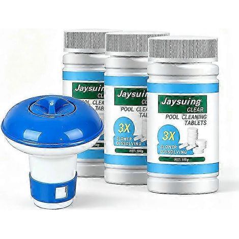 Ensemble de pastilles de chlore pour piscine avec distributeur flottant de 12,7 cm (5 pouces), pastilles de nettoyage pour piscines de jardin, pataugeoires gonflables, jacuzzis, spas et piscines gonfl (1/5)