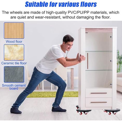 Kit Leve Meuble Lourd, Deplace Meuble avec roulettes, Deplace Meuble avec Roue Rotative à 360 Degrés et Leve Meuble, Capacité de Charge 400 Kg, pour DéPlacer des Meubles, RéFrigéRateur, Canapé