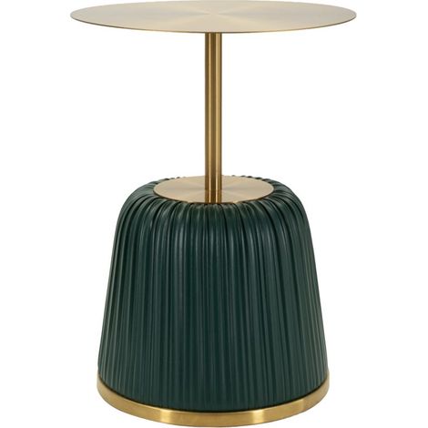 Tavolinetto Egle Verde - Tavolo da salotto rotondo in metallo e PU, Ø 40x55 cm, finitura verde e grigio - Linea Glam
