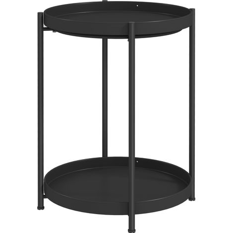 Runder Beistelltisch aus schwarzem Stahl mit 2 Ablagen 44 x 44 x 56 cm (1/5)