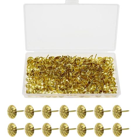 250 Pieces Upholstery Nails 15mm Gold Metal Decorative Upholstery Nails Antique Flower Pattern Head Nails As DIY Accessories for Furniture Shoe Rack Sofa