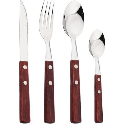 4 Piece 304 Stainless Steel Flatware Set - Solid Wood Handle - Reinforced Cutlery for Durability - Vintage Serving Utensils (1/4)
