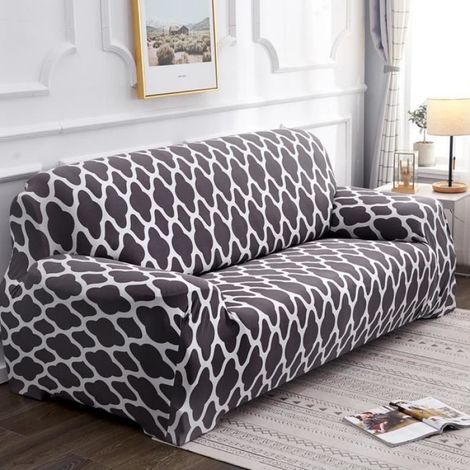 Housse de canapé extensible 4 places avec accoudoirs - Gris - 235-310cm (1/4)