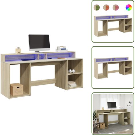 LED-Schreibtisch Sonoma-Eiche 200x55x91 cm Holzwerkstoff - Schreibtisch - Schreibtische - Bürotisch - Arbeitstisch (1/5)
