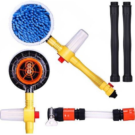 Brosse de nettoyage pour voiture Ulisem, kit de nettoyage pour voiture, balai rotatif à 360°, brosse de lavage en microfibre à long manche (jaune) (1/4)