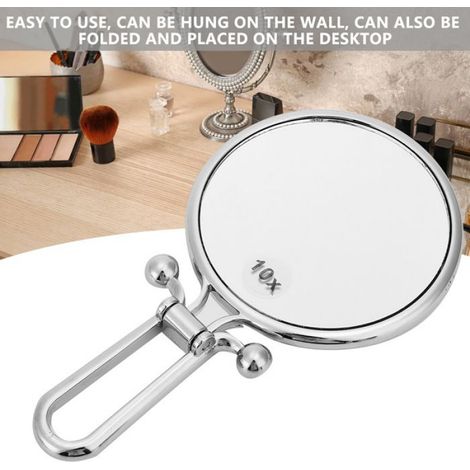 Miroir de maquillage double face grossissant 10x, cosmétique portable pliable pour voyage à domicile (argent) - (1/4)