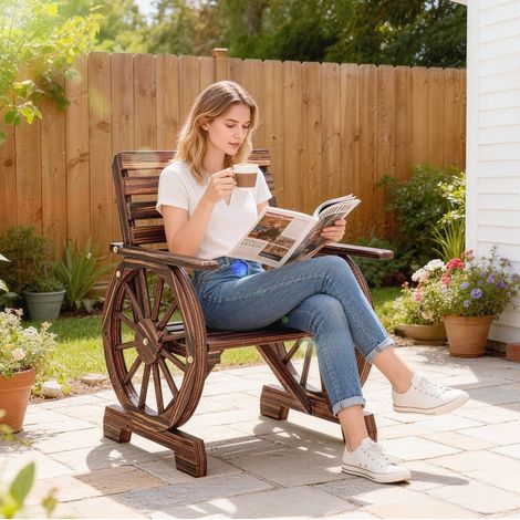 Fauteuil de jardin en bois, design roue de charrette, 66 x 55 x 90 cm, anthracite DESVIAE (1/5)