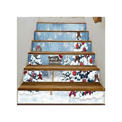 Autocollants d'escalier 3D SZTXJ - 100 cm x 18 cm - Lot de 13 - Contremarches d'escalier autocollantes en PVC, amovibles - Décoration murale festive pour la maison et les fêtes (1/4)