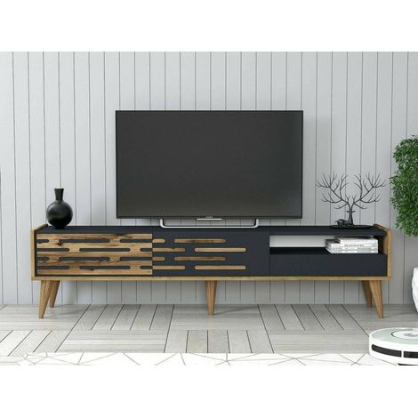 Dmora - Mueble de televisión Alnilam, Aparador de salón, Mueble bajo para TV, Base de pared equipada, 180x45h35 cm, Antracita y Nogal, con embalaje reforzado (1/4)