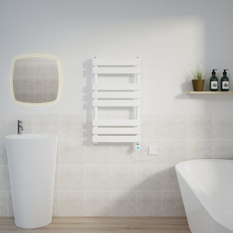 Flat Electric Towel Rail Thermostatic Timer White 800x450mm (1/5)