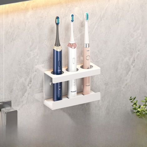 Porte-brosses à dents sans perçage blanc, 3 personnes, fixation murale, support pour brosses à dents électriques, porte-gobelets pour dents, gobelet pour bain de bouche, dentifrice (1/5)