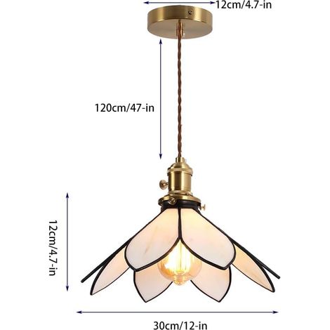 Suspension minimaliste et créative de 30 cm (12 pouces), couleur unie, style Tiffany, motif floral beige crème, vitrail, petite suspension moderne pour couloir, entrée ou café. (1/5)