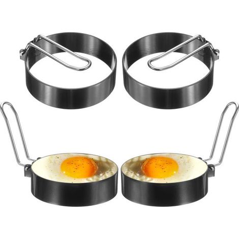 BelleRise - Ensemble de 4 cercles à œufs, cercle à crêpes antiadhésif en acier inoxydable de 7,6 cm (3 pouces).