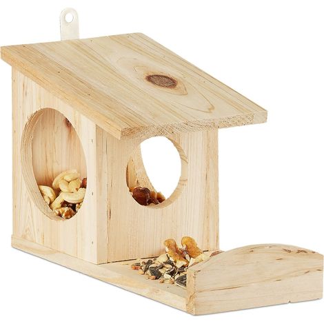 Relaxdays Eichhörnchen Futterhaus, Futterkasten für Eichhörnchen, zum Aufhängen, Holz, HBT: 17,5 x 14 x 25 cm, natur