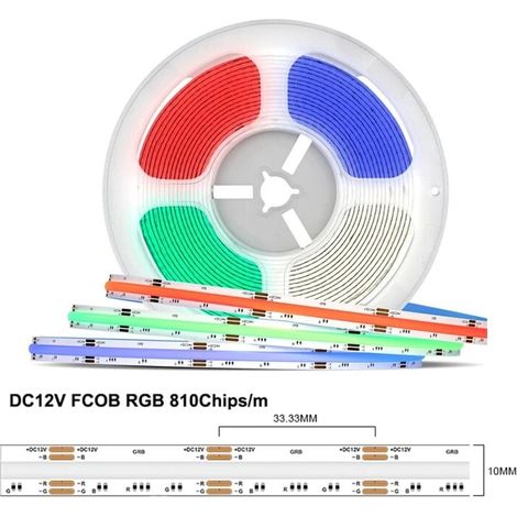 Striscia LED COB RGB da 810 LED al Metro DC12V 5 Metri  IP20 (1/4)