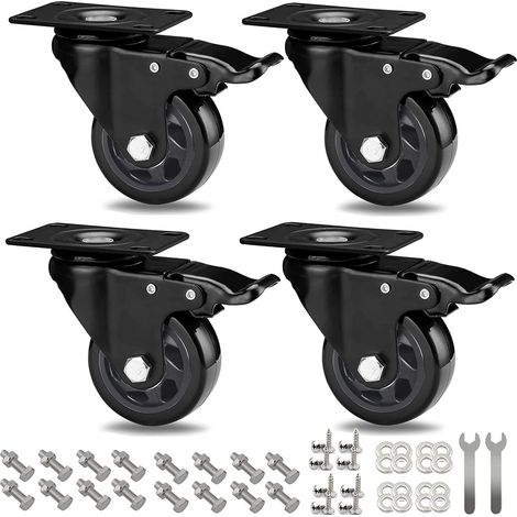 Roulette Pivotante avec Frein 75 mm, 4 Roulettes pour Meubles Roulettes Charge Lourde Roue Plaques Industrielles Transport Supporte max 500KG (16 vis incluses) (1/5)