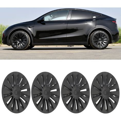 (T04) (Video verfügbar) 4 mattschwarze Radkappen für 19-Zoll-Felgen des Tesla Model Y (2020–2023) (Gerade Kanten, glatte Oberfläche, keine Kratzer) (Übergröße) (Zusätzliches Gewicht) (1/5)