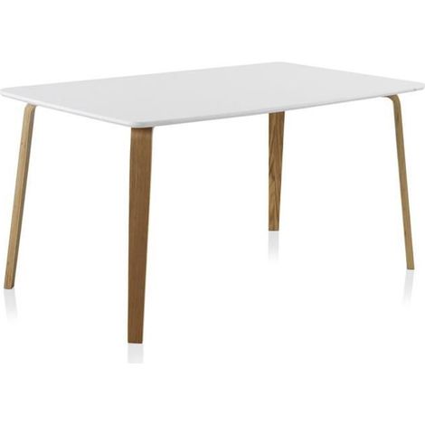 Table avec plateau en MDF blanc et pieds en chêne naturel - Longueur 150 x Profondeur 90 x Hauteur 75 cm -JUANIO (1/2)