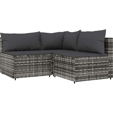 Maison Exclusive - Set Divani da Giardino 3 pz con Cuscini in Polyrattan Grigio