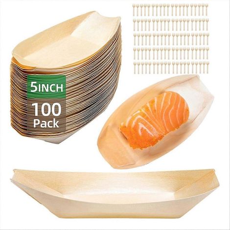 Set aus 100 Holztellern, Serviertabletts, Desserttellern, Speisetabletts (1/5)