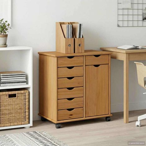vidaXL Mobile con Ruote con ruota Marrone miele 63,5 x 39 x 65,5