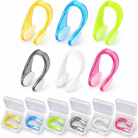 Lot de 6 pinces-nez de natation en silicone avec boîte de rangement - Pince-nez de natation antidérapantes et réutilisables, idéales pour la natation, la plongée et le plongeon, pour adultes et enfant (1/5)