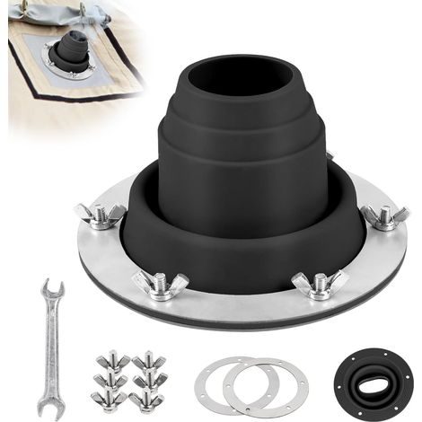 Ofenrohrmuffe für Zelte, 45-100 mm Dachlüftung, hitzebeständiges Silikonrohrverbinder mit Metallsockel, Ofenanschluss für Zelte, Camping, Outdoor-Aktivitäten und Zelte (Schwarz)