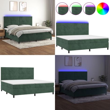Sommier à lattes de lit avec matelas LED Vert foncé 200x200 cm - Lit Plateforme - Lit Capitonné - Lit Design - Lit Velours - Tête De Lit Ajustable - Home & Living (1/5)