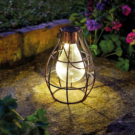 Solar Garden Hanging Lantern Bronze Solar Lantern with LED String Lights Outdoor Lantern for Patio Table or Garden