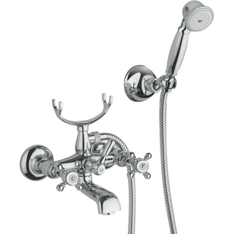 Mélangeur bain douche TIFFANY mural avec support téléphone chromé (1/4)