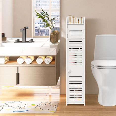 Casier de salle de bain - DAYPLUS - W6 - Blanc - Panneaux mousse PVC - Porte et tiroir - 16x16x81.3 cm